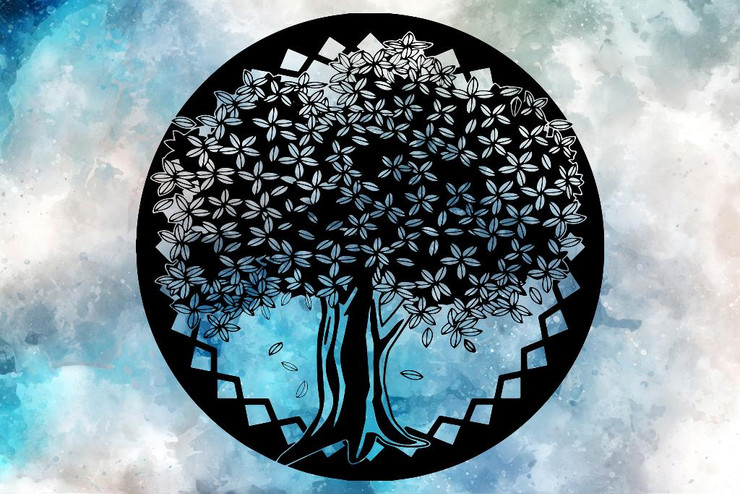 Tree Art With Blue Background  (PRT_1950) - Canvas Art Print - 18in X 12in