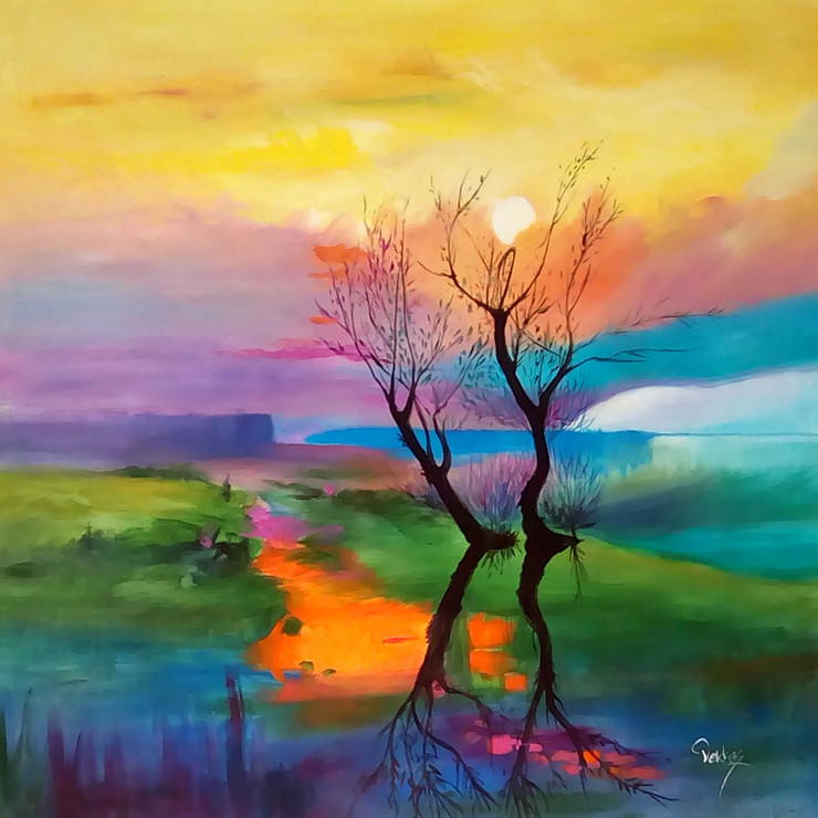 tree, abstract tree, one tree, tree painting, tree in river, tree at sunset, sunrise