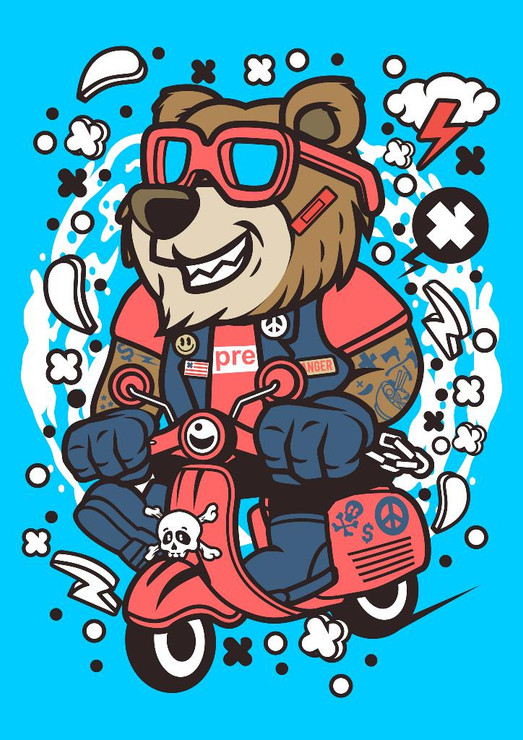 Bear Scooterist (PRT_2520) - Canvas Art Print - 21in X 29in