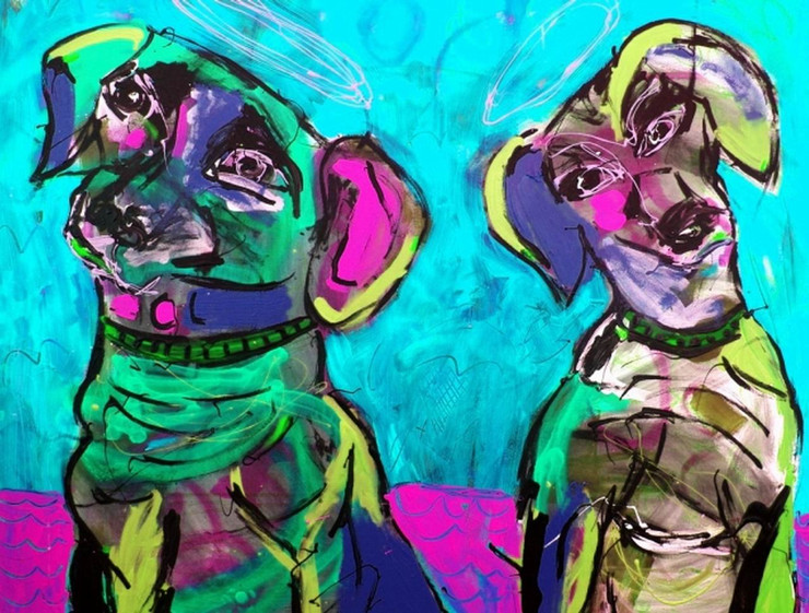 dog, dog painting,two dogs, pair of dogs