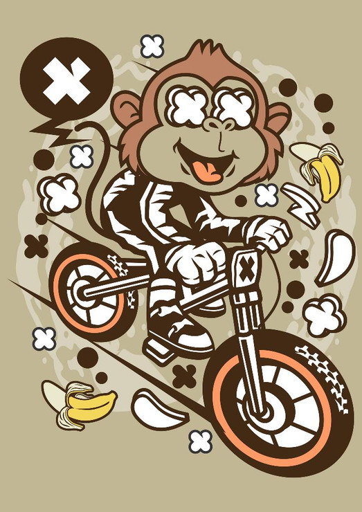 Monkey On Cycle (PRT_2618) - Canvas Art Print - 21in X 29in