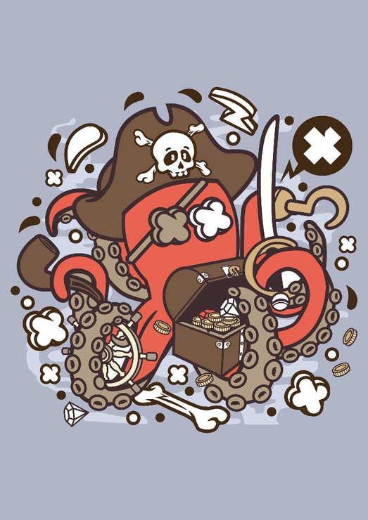 Pirate Octopus (PRT_2637) - Canvas Art Print - 21in X 29in