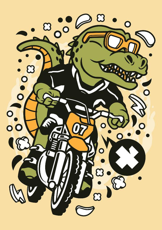 Trex Motocross Rider (PRT_2712) - Canvas Art Print - 21in X 29in