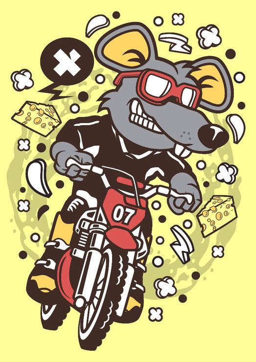 Rat Motocross Rider (PRT_2654) - Canvas Art Print - 21in X 29in