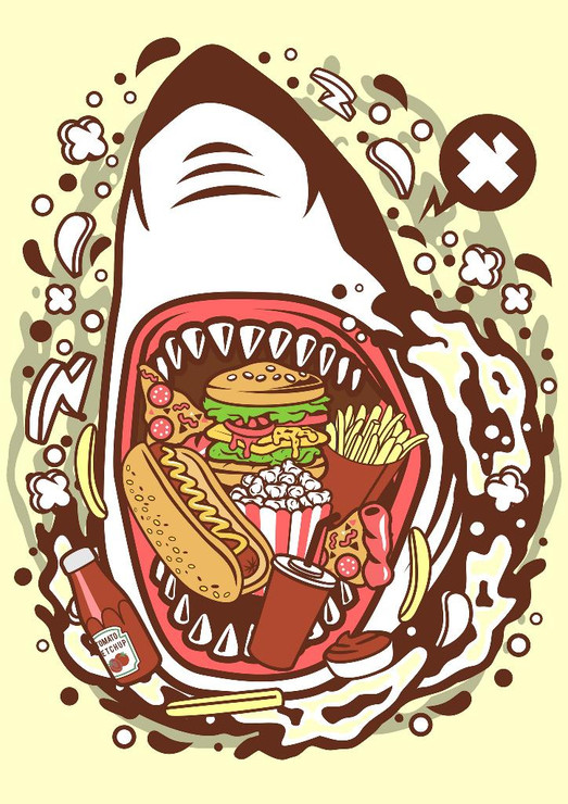 Shark Junk Food (PRT_2676) - Canvas Art Print - 21in X 29in