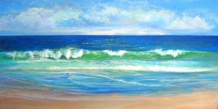 Deep Blue Sea - Handpainted Art Painting - 48in X 24in