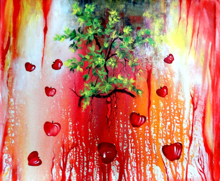 apple, friut, apple tree, abstract tree, red apples, apple painting