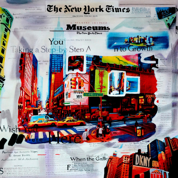 abstract city, cityscape, landscape, newspaper, news, bulidings, city painting, painting of city, red