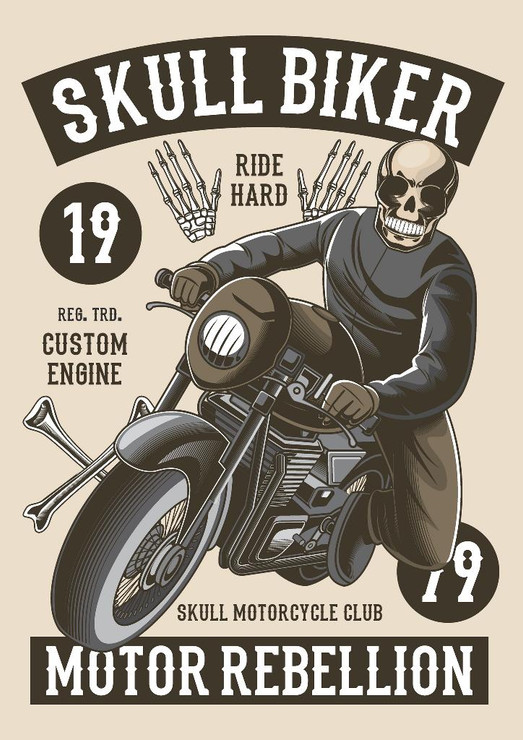 Skull Biker (PRT_3410) - Canvas Art Print - 21in X 29in