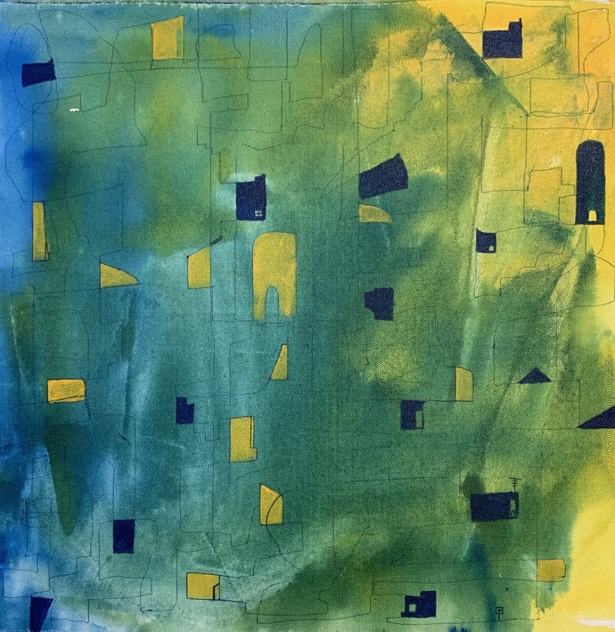 Cityscape - Abstract (ART_6441_51476) - Handpainted Art Painting - 15in X 15in