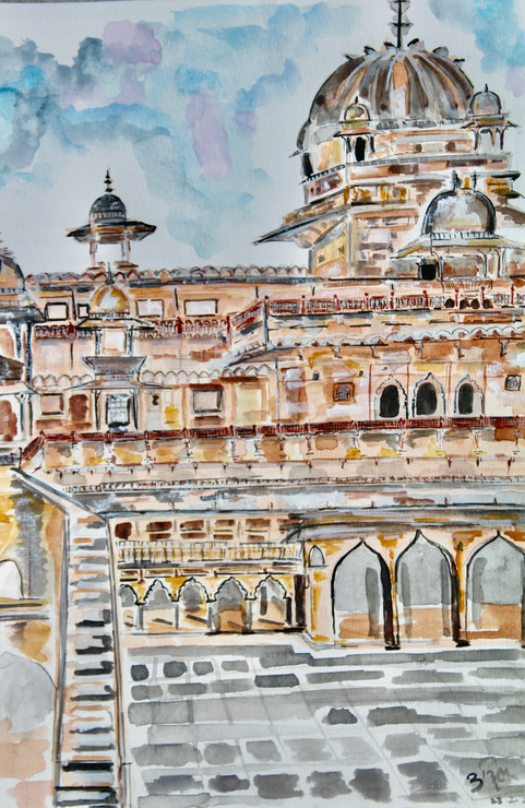 Orcha palace (ART_7723_51444) - Handpainted Art Painting - 12in X 17in
