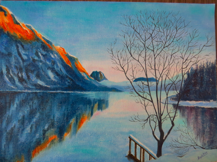 Cold Winter (ART_4209_48478) - Handpainted Art Painting - 12in X 10in