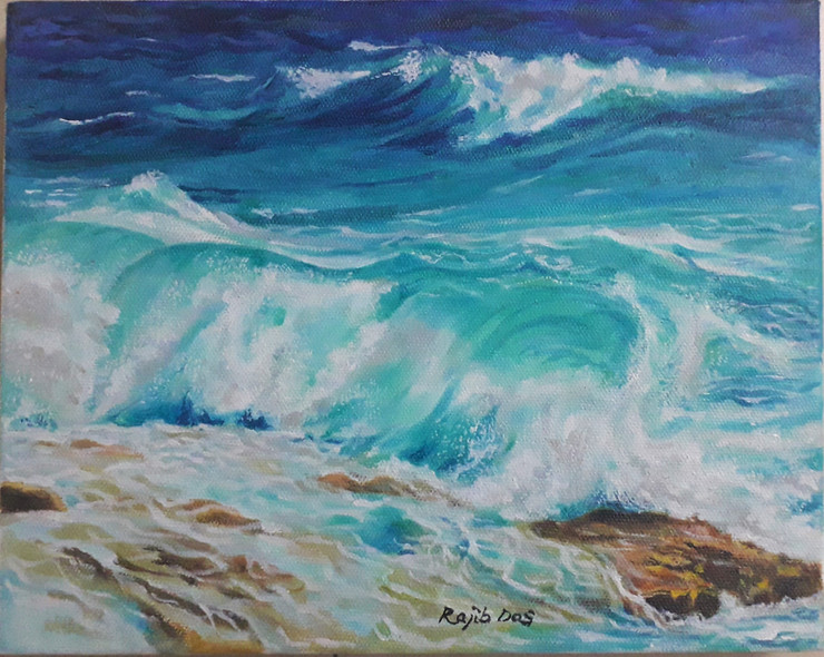 Sea Waves (ART_4209_48470) - Handpainted Art Painting - 8in X 10in
