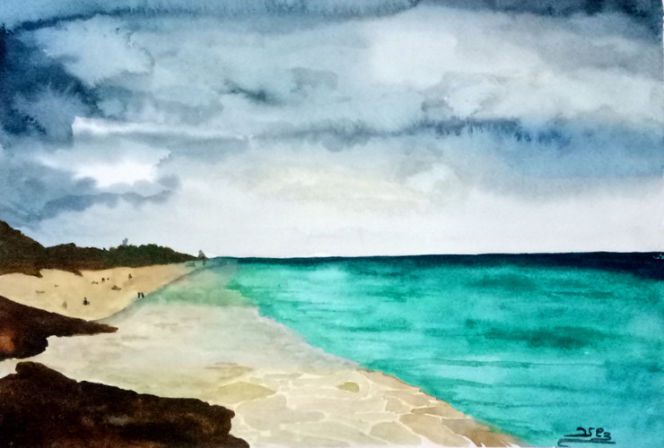 Seashore (ART_398_51626) - Handpainted Art Painting - 16in X 11in