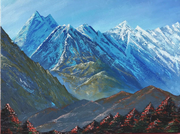 Mountains Himalayan painting (ART_7676_51583) - Handpainted Art Painting - 12in X 16in