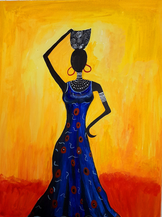 African Lady Handmade Painting  (ART_2399_51531) - Handpainted Art Painting - 10in X 13in