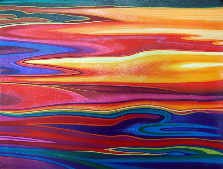 abstract, abstract painting, boats, abstract boats, red, red abstract painting, multi color abstract