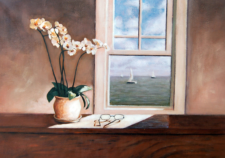 Vase, Vase with White flowers,Window view,Natur view,Boats,Sea View