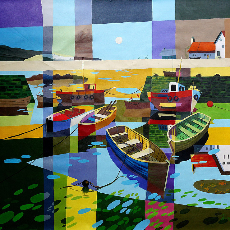 Landscape,Seascape,Boats,River Walk,MultiColor Picture