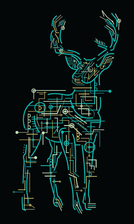 Electric Deer  (PRT_3908) - Canvas Art Print - 18in X 30in