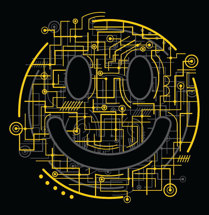 Electric Smiley (PRT_3910) - Canvas Art Print - 27in X 28in