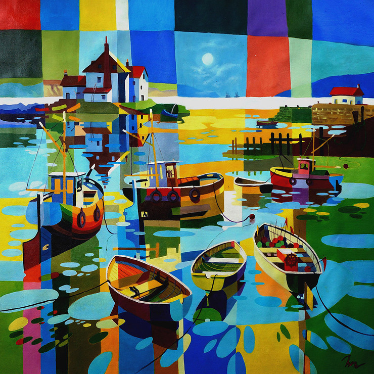 Landscape,Seascape,Boats,River Walk,MultiColor Picture