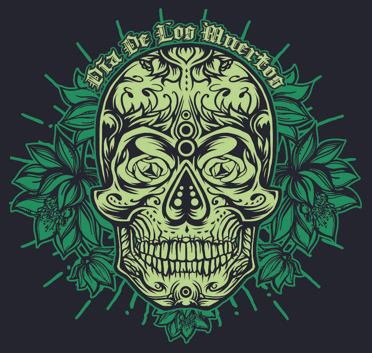 Green Skull (PRT_3970) - Canvas Art Print - 25in X 24in