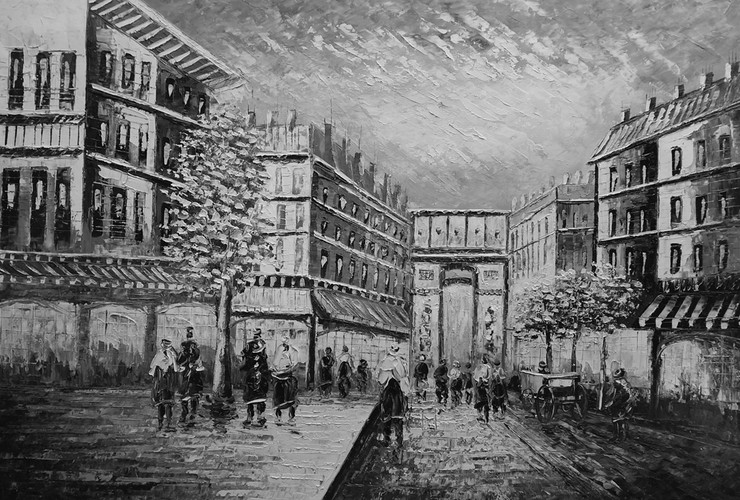 city, cityscape, city painting,landscape, landscape painting, people, street, people on street, building, building painting