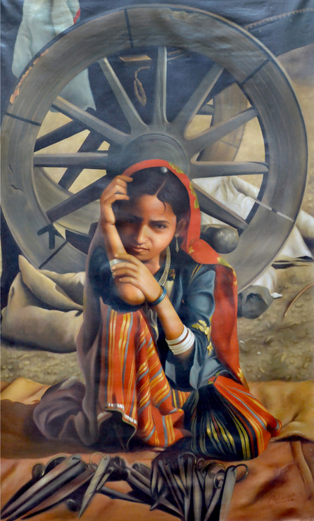 Rajasthani Lady,Ek Luharan,Small Working Girl,rajasthani paintings