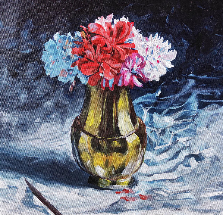 Still life flower and vase (ART_7718_51932) - Handpainted Art Painting - 17in X 16in