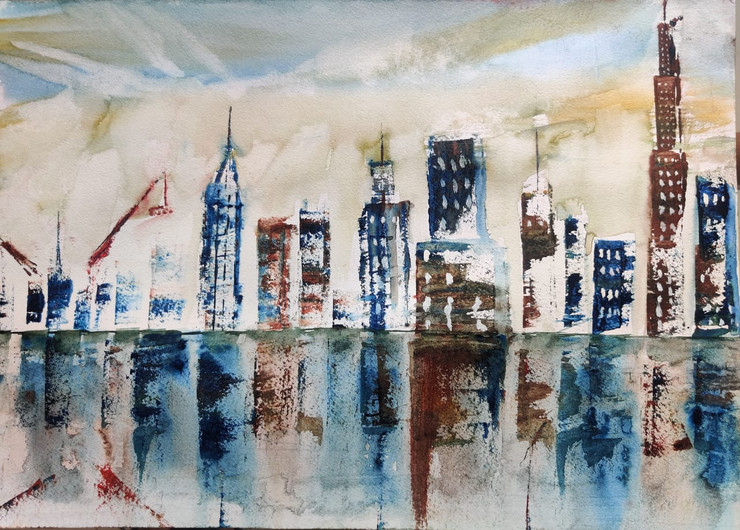 Abstract art- city (ART_7747_51899) - Handpainted Art Painting - 17in X 12in