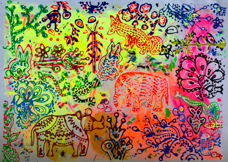 Zoo Carnival (ART_3251_51824) - Handpainted Art Painting - 48in X 32in