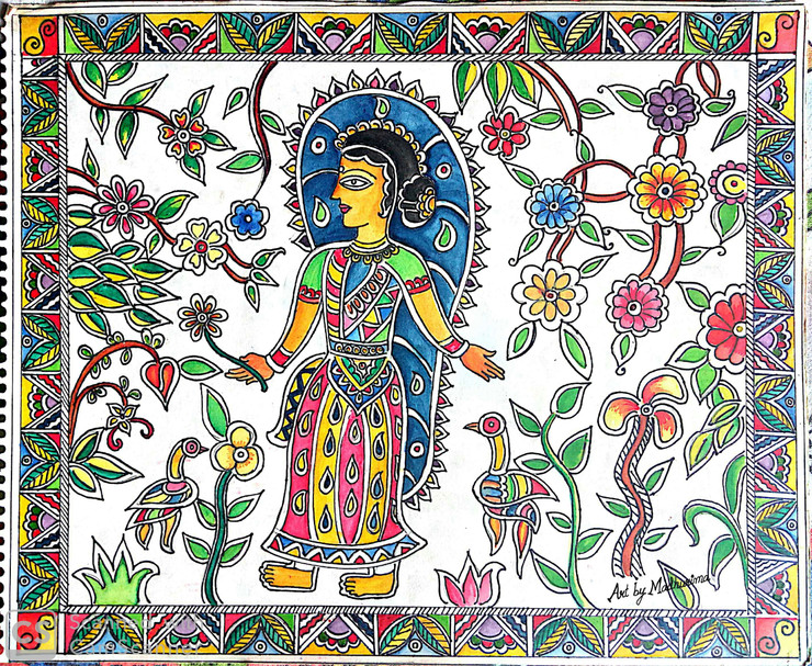 Madhubani (ART_7743_51878) - Handpainted Art Painting - 15in X 10in