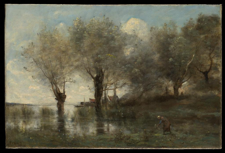 A Pond In Picardy by Camille Corot
(PRT_4301) - Canvas Art Print - 23in X 16in