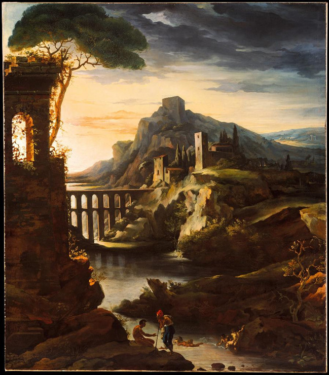 Evening Landscape With An Aqueduct by theodore Gericault
(PRT_4360) - Canvas Art Print - 19in X 22in