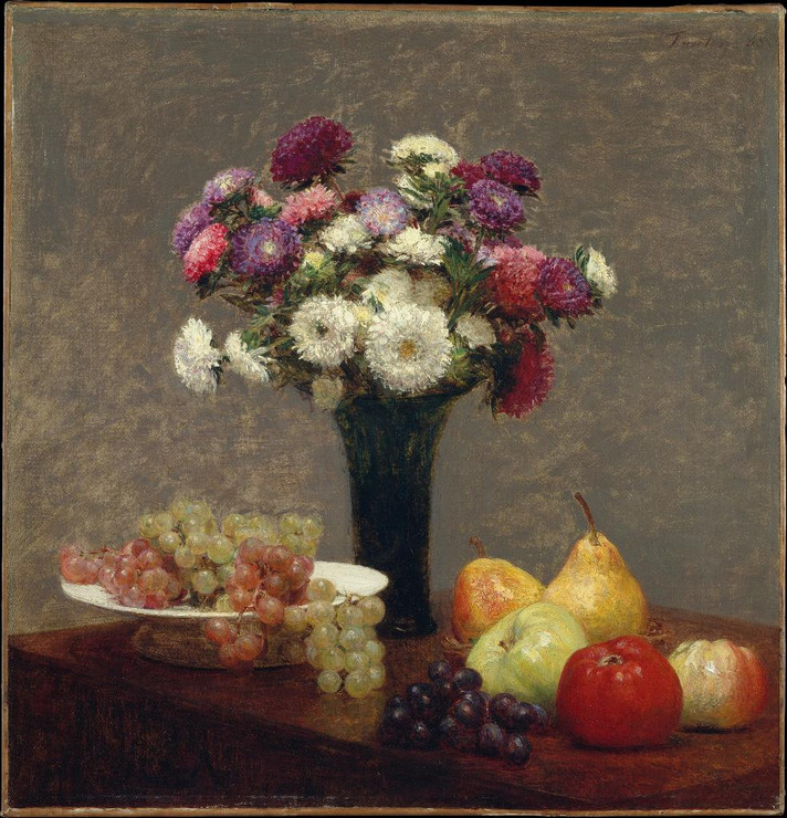 Asters And Fruit On A Table by Henri Fantin
(PRT_4502) - Canvas Art Print - 21in X 22in