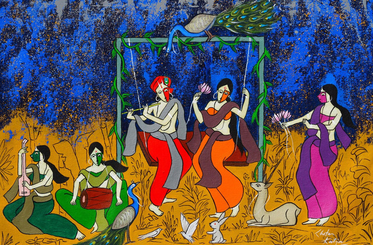 Divine Couple (ART_3324_52240) - Handpainted Art Painting - 24in X 16in