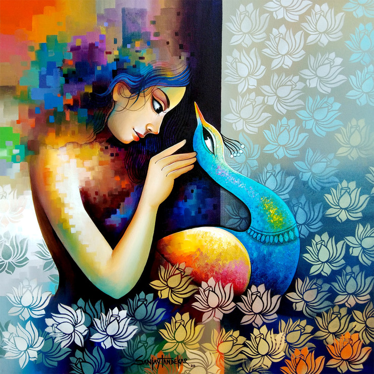 Damyanti 2 (ART_3298_52207) - Handpainted Art Painting - 36in X 36in