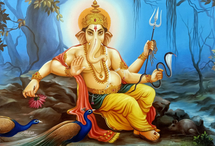 Lord Ganesha (ART_1090_52073) - Handpainted Art Painting - 36in X 26in