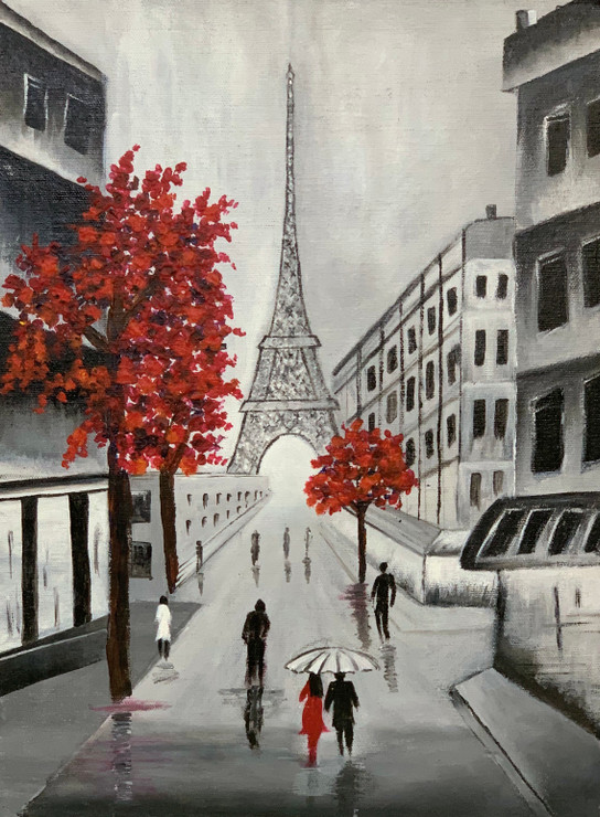 Paris- The City Of Love  (ART_7733_51663) - Handpainted Art Painting - 12in X 16in