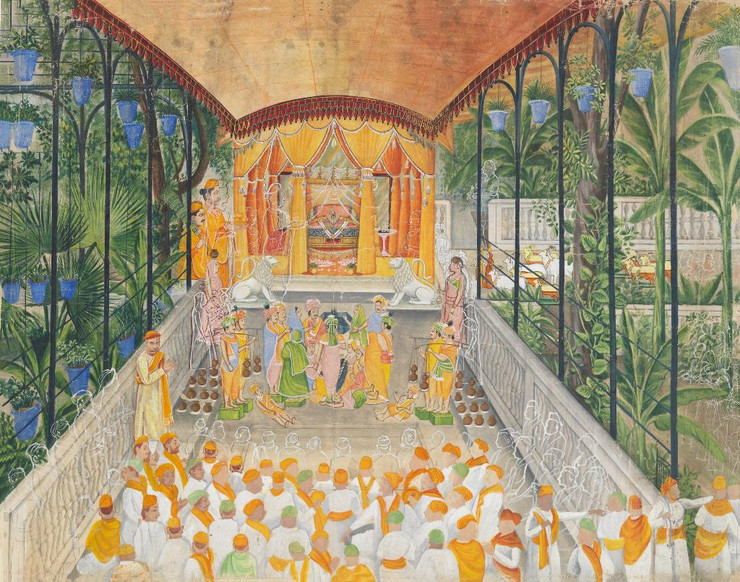 Celebration Of The Birth Of Krishna (Janamashtami) by Attributed to Ragunath
(PRT_4588) - Canvas Art Print - 20in X 16in