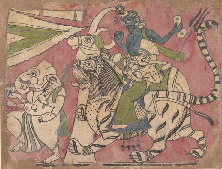 Ganesha Leads Shiva And Durga In Procession
(PRT_4596) - Canvas Art Print - 21in X 16in