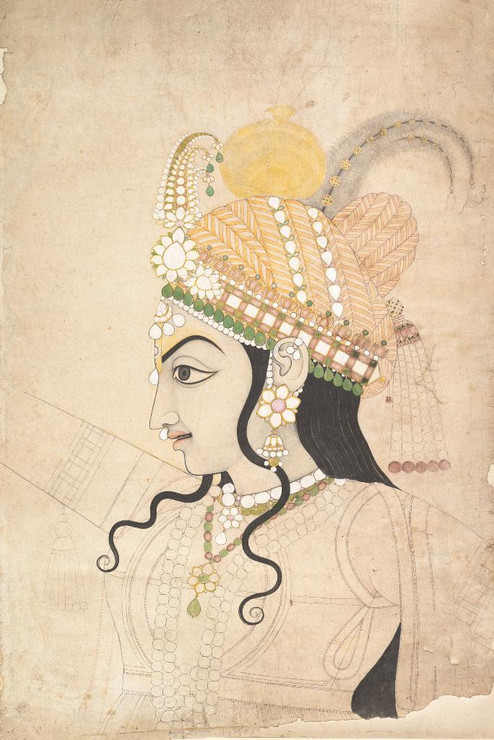 Head Of Krishna- Cartoon For A Mural Of The Raslila by Attributed to Sahib Ram
(PRT_4598) - Canvas Art Print - 16in X 24in