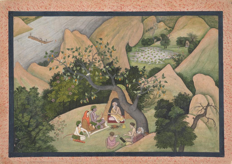 Rama, Sita, And Lakshmana At The Hermitage Of Bharadvaja
(PRT_4629) - Canvas Art Print - 22in X 16in