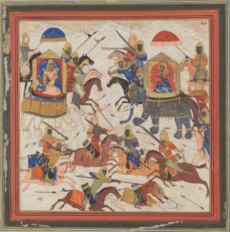 "Gav And Talhand In Battle", Folio From A Shahnama
(PRT_4697) - Canvas Art Print - 17in X 17in