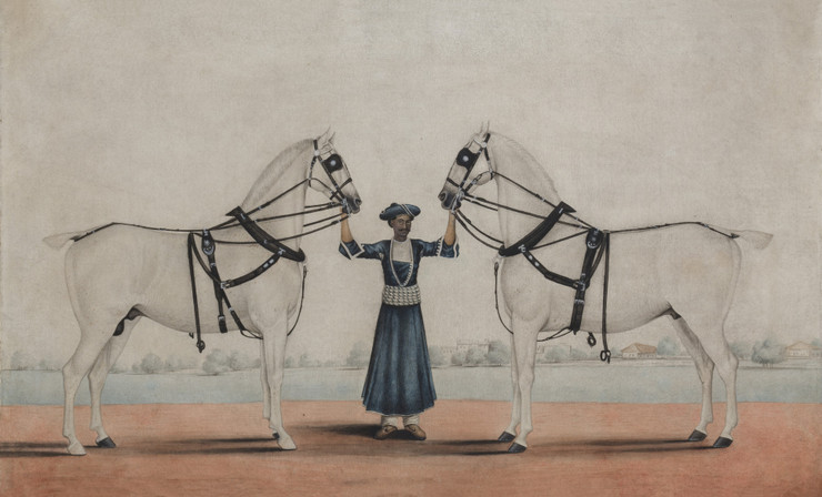 A Syce (Groom) Holding Two Carriage Horses by attributed to Shaikh Muhammad Amir of Karraya
(PRT_4712) - Canvas Art Print - 23in X 14in