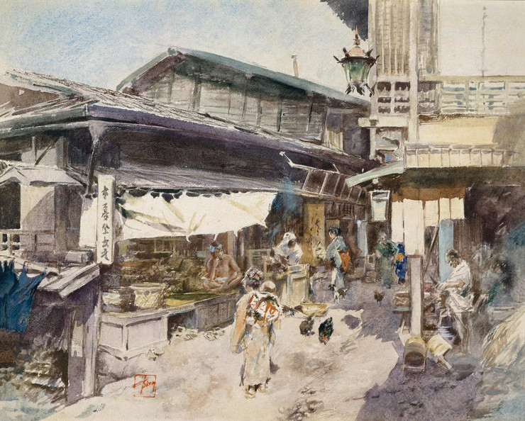 Street Scene In Ikao, Japan by Robert Frederick Blum 
(PRT_4755) - Canvas Art Print - 22in X 18in