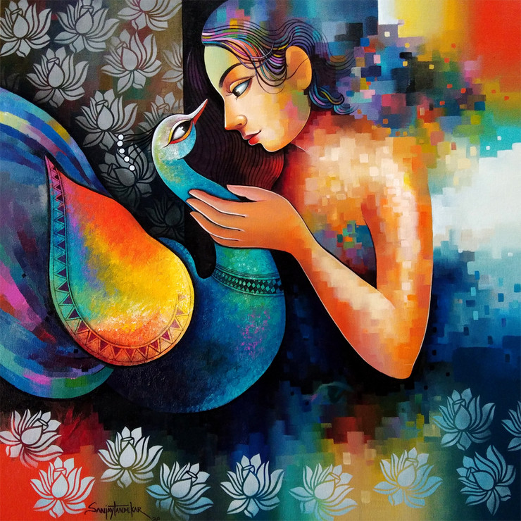 Damyanti 3 (ART_3298_52542) - Handpainted Art Painting - 36in X 36in