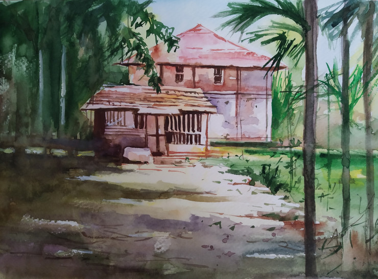 KONKAN BACKYARDS 01 - ORIGINAL WATERCOLOR PAINTING (ART_1180_52449) - Handpainted Art Painting - 12in X 8in