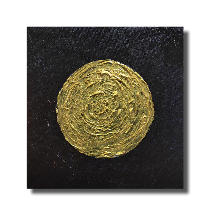 The Golden Round - Simple abstract painting (ART_5557_52419) - Handpainted Art Painting - 12in X 12in